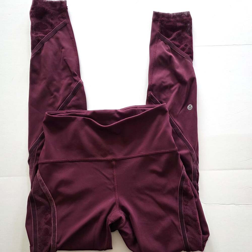 Lululemon Wunder Under High Rise Tight Flocked Maroon Leggings Size 4